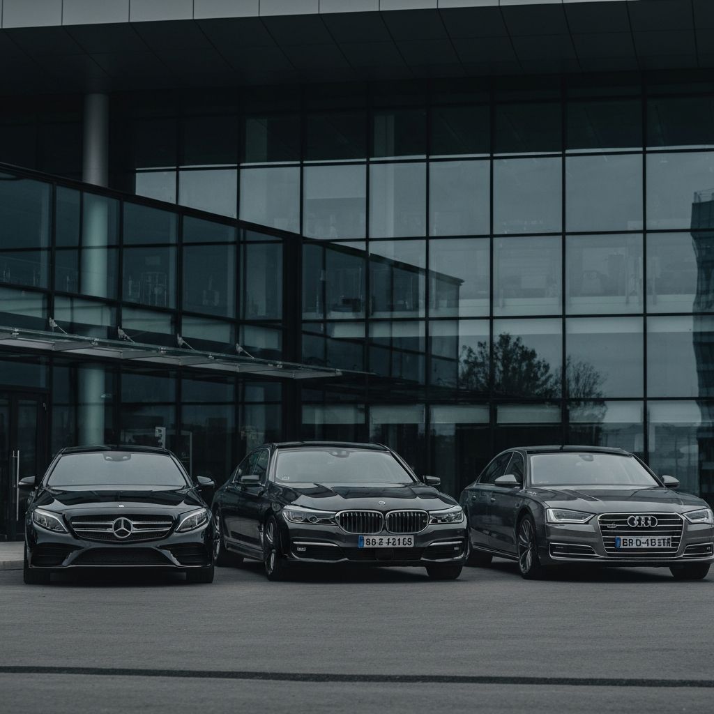 Fleet vehicles lined up at corporate office